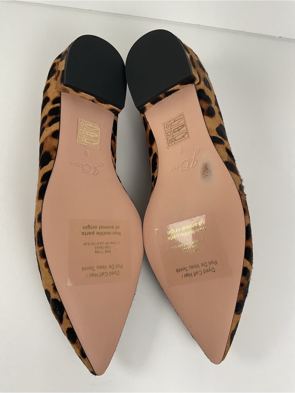 J.Crew Leopard Calf Hair Pointed Toe Flats Size 8 - Picture 10 of 11